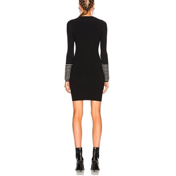 Alexander Wang Black Long Sleeve Bodycon Dress Crystal Cuffs Size L - Picture 3 of 11